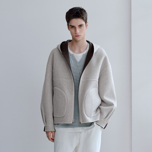 宽松休闲拉链厚款 PSO 双面穿羊毛连帽开衫 女装 呢子外套 Brand男装