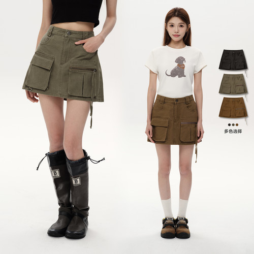 PSO Brand女装【做旧感】酵洗多口袋拉链复古工装全棉裤裙短裙潮
