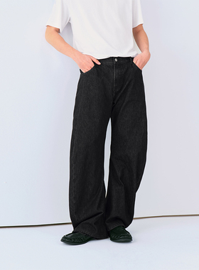 PSO Brand男装女装基础黑色休闲宽松垂坠感简约水洗弯刀裤牛仔裤