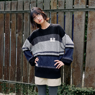 女装 男装 仿兔绒可爱小狗撞色条纹宽松圆领套头毛衣外套 Brand PSO