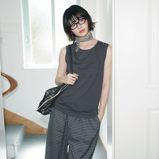 假两件 女装 轻薄云纱针织无袖 背心短袖 潮牌 PSO 上衣夏季 Brand