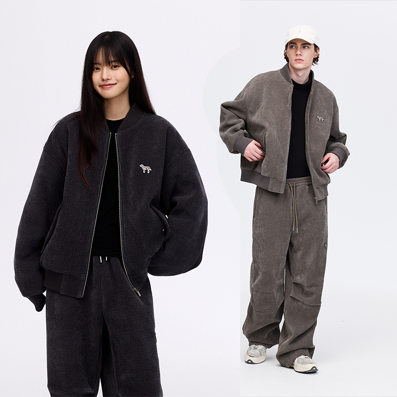 PSO Brand男装女装灯芯绒斑点小狗美式复古夹棉夹克宽松外套情侣