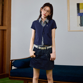 Brand女装 假两件美式 学院风刺绣小狗衬衫 PSO 针织上衣外搭开衫 潮