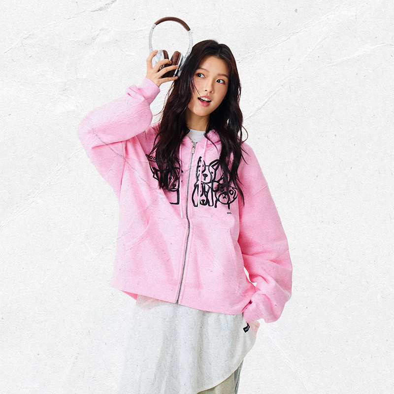 PSO Brand男装女装抓绒针织涂鸦小狗连帽百搭宽松开衫卫衣秋冬潮