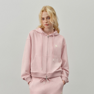 双拉链休闲外套 仿麂皮绒可爱小狗宽松连帽卫衣女款 PSO Brand女装