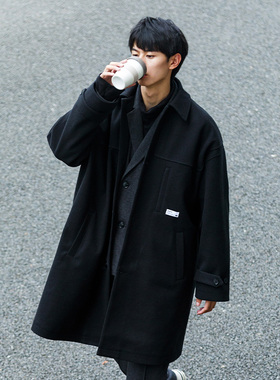 PSO Brand男装女装保暖黑色毛呢大衣男中长款冬季呢子外套情侣