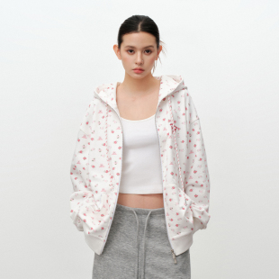 宽松拉链外套春季 PSO 满幅碎花撞色连帽卫衣女款 女装 Brand男装