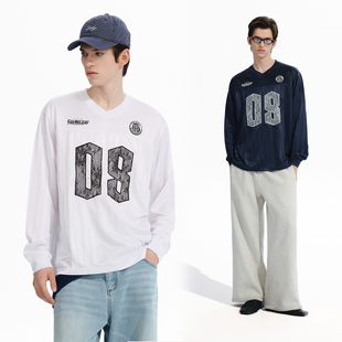 女装 运动复古 V领条纹提花男士 PSO T恤秋季 男装 长袖 上衣 Brand