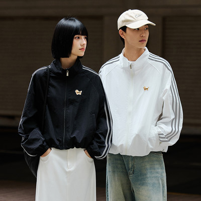 PSO Brand男装女装可爱小狗美式立领夹克外套男款秋季潮牌情侣装