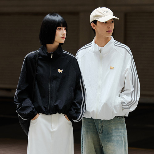 PSO Brand 男装女装可爱小狗美式立领夹克外套男款秋季潮牌情侣装