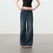 Brand女装 斜纹复古水洗微宽松直筒牛仔裤 女款 PSO 休闲阔腿长裤