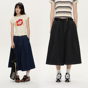 中长款 PSO 水洗纯色复古牛仔裙裤 女装 宽松A字半身长裙潮牌 Brand