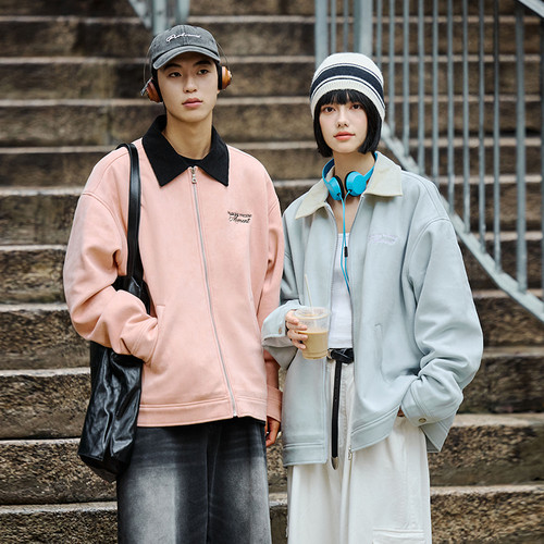 PSO Brand男装女装麂皮绒加厚夹克外套女款上衣秋季休闲情侣装潮