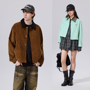 美拉德翻领撞色灯芯绒美式 女装 夹克初秋外套上衣潮 Brand男装 PSO