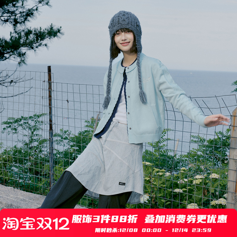 PSO Brand 女装仿兔绒甜美针织开衫圆领毛衣外套保暖百搭秋季潮牌