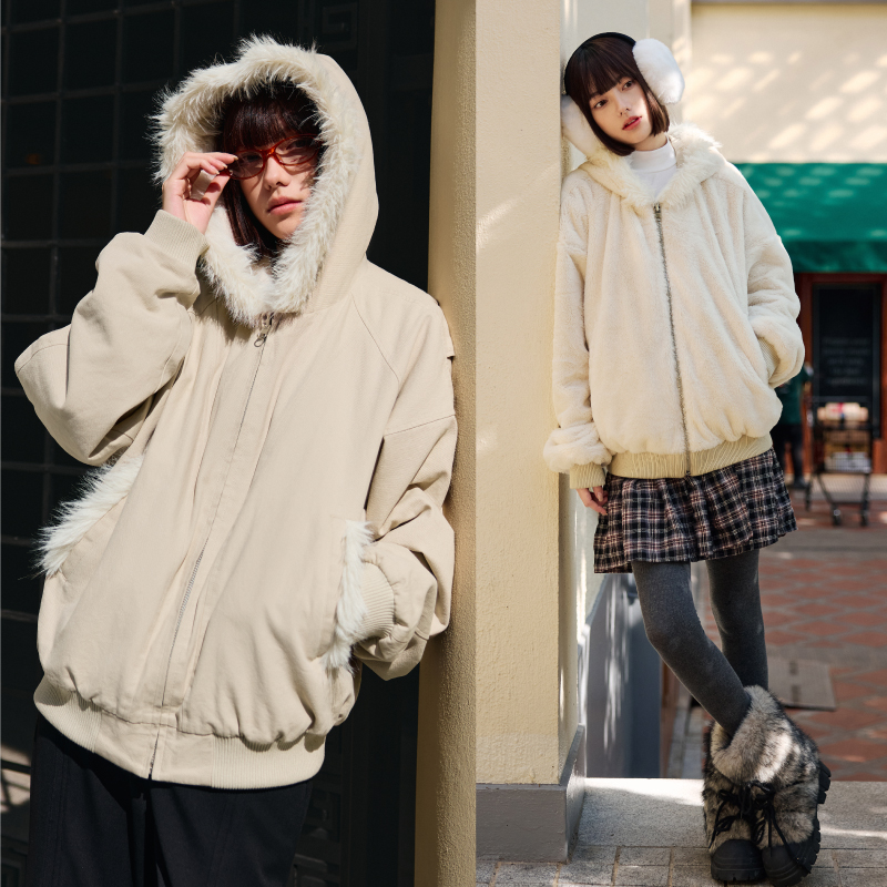 PSO Brand男装女装【双面穿】毛绒工装连帽夹克外套冬保暖防寒