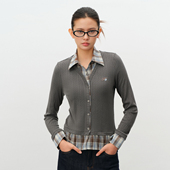 Brand女装 学院风假两件格纹V领针织开衫 外套休闲上衣长袖 PSO 衬衫