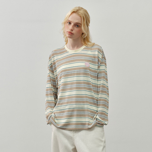 t恤女休闲宽松罩衫 PSO 透气条纹撞色圆领长袖 薄款 上衣 Brand女装