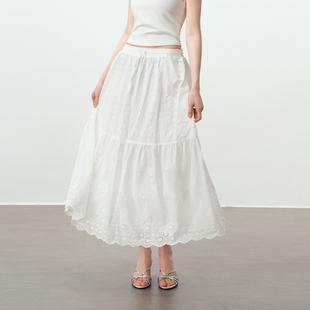 A字半身裙 蕾丝花边大裙摆休闲宽松白色裙子中长款 PSO Brand女装