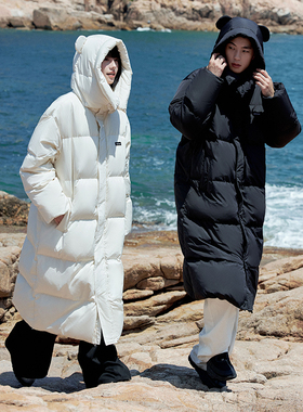 PSO Brand男装女装三防90绒长款羽绒服女款冬季厚外套情侣装潮牌