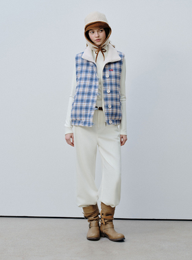 PSO Brand女装双面穿立领格纹撞色棉服马甲保暖棉袄女款冬季外套