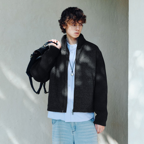 PSO Brand男装女装【毛织拼接】白鸭绒灰色羽绒服女款冬季外套潮