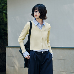 针织开衫 PSO 可爱苹果miu系长袖 假两件V领 毛衣外套 Brand女装