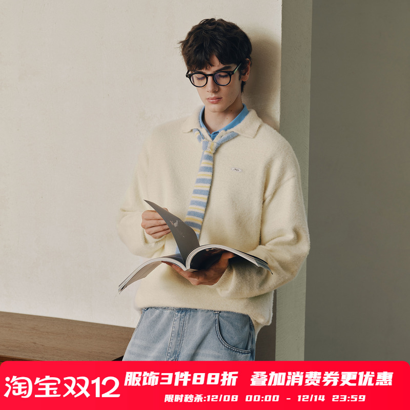 PSO Brand 男装女装仿貂毛复古POLO领长袖毛衣针织衫上衣秋季潮牌