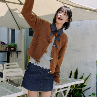 针织开衫 PSO MIU系蝴蝶结长袖 含羊毛 毛衣保暖百搭秋 Brand女装