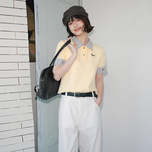 周深同款PSO Brand男装女装假两件腊肠小狗格纹短袖POLO衫男款潮