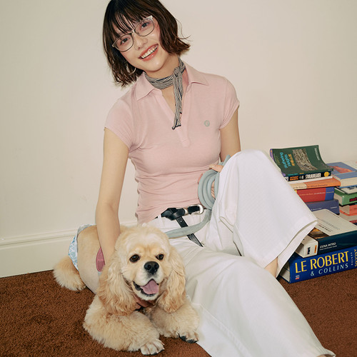 PSO Brand女装【亲肤透气】磨毛针织修身弹力收腰V领短袖POLO上衣