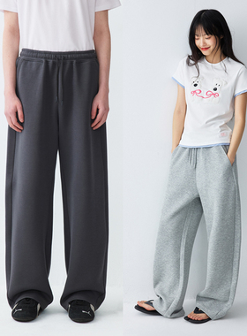 PSO Brand男装女装空气层加厚加绒灰色卫裤宽松阔腿弯刀长裤保暖