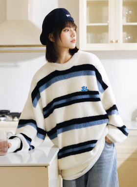 PSO Brand男装女装可爱小狗撞色条纹仿马海毛毛衣秋冬保暖毛线衣