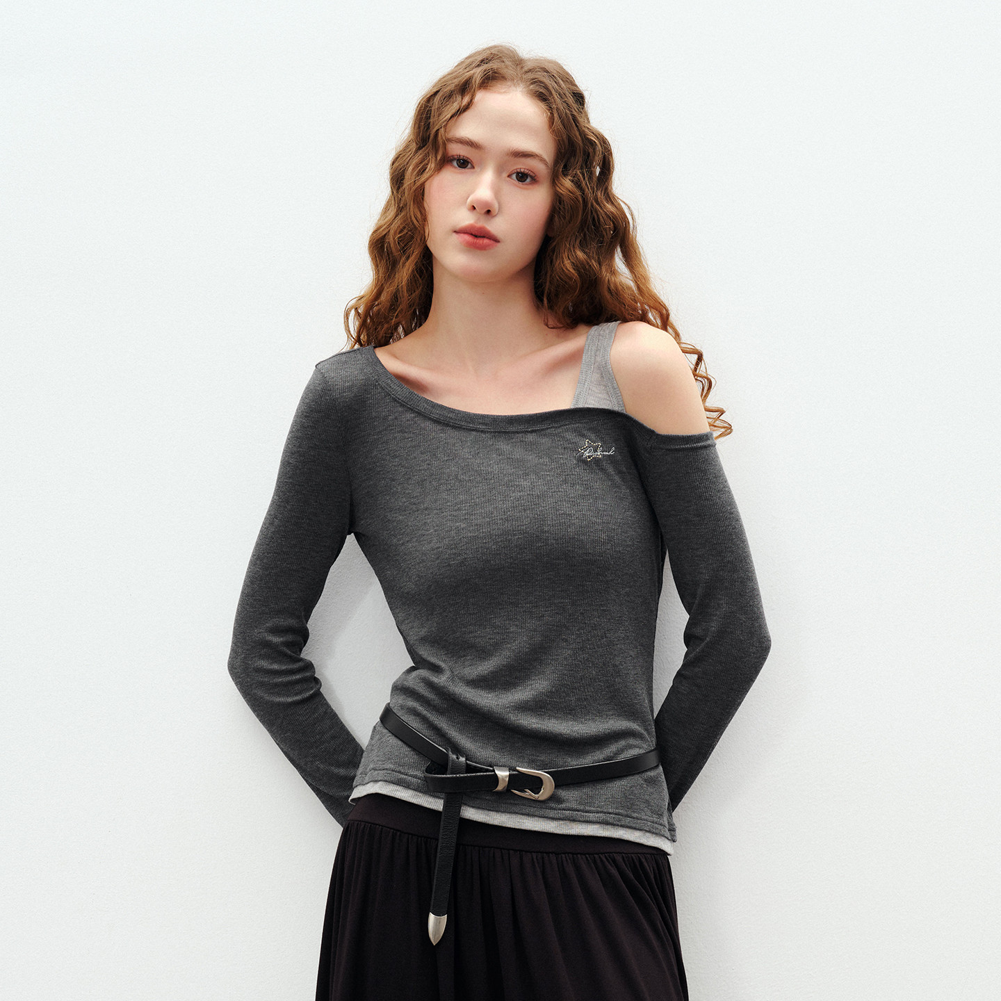 PSO Brand女装薄款羊毛莱赛尔假两件斜领露肩长袖T恤女设计感上衣,男装,T恤,淘宝优惠券,粉丝福利购,淘宝优惠卷