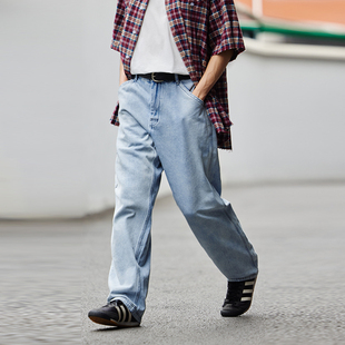 Brand男装 潮牌休闲阔腿老爹裤 女装 宽松直筒裤 复古浅色牛仔裤 PSO