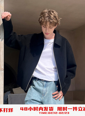 PSO Brand男装女装双面羊毛毛呢纯色翻领男士夹克保暖冬季外套潮