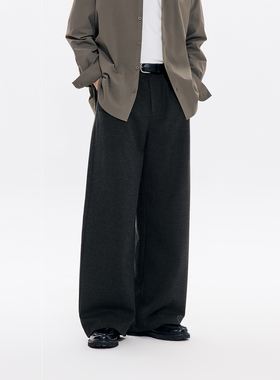 PSO Brand男装女装加厚保暖直筒呢子灰色西装裤宽松休闲阔腿长裤