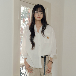 Brand女装 女士衬衫 莫代尔 七分袖 外套 V领刺绣小狗宽松寸衫 PSO