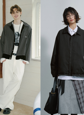 PSO Brand男装女装假两件双面穿翻领黑色格纹拉链夹克外套情侣