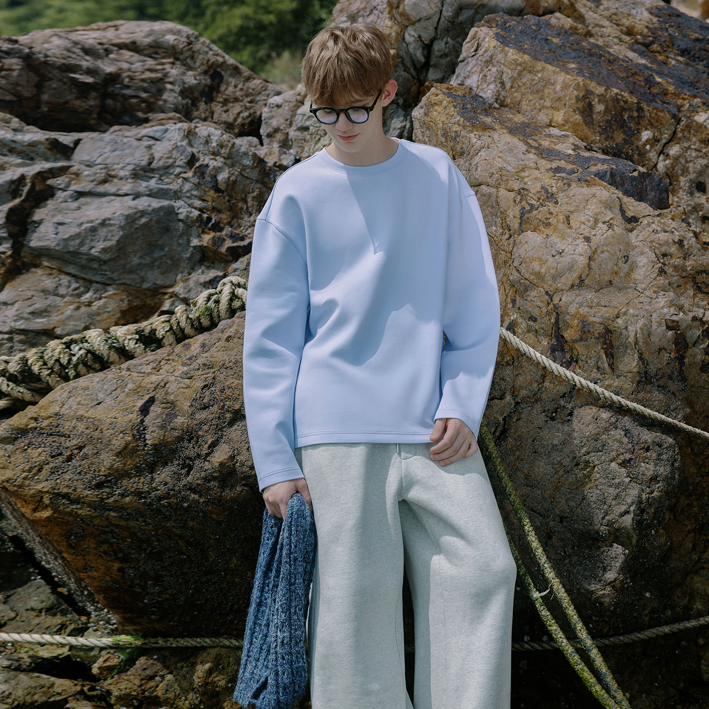 PSO Brand 男装女装【空气层】简约小皮标圆领T恤长袖上衣打底衫