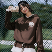 假两件可拆卸玩偶 PSO Brand女装 蕾丝针织宽松连帽卫衣外套秋