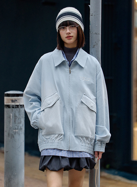 PSO Brand男装女装260克斜纹水洗蓝色工装拉链夹克外套上衣潮