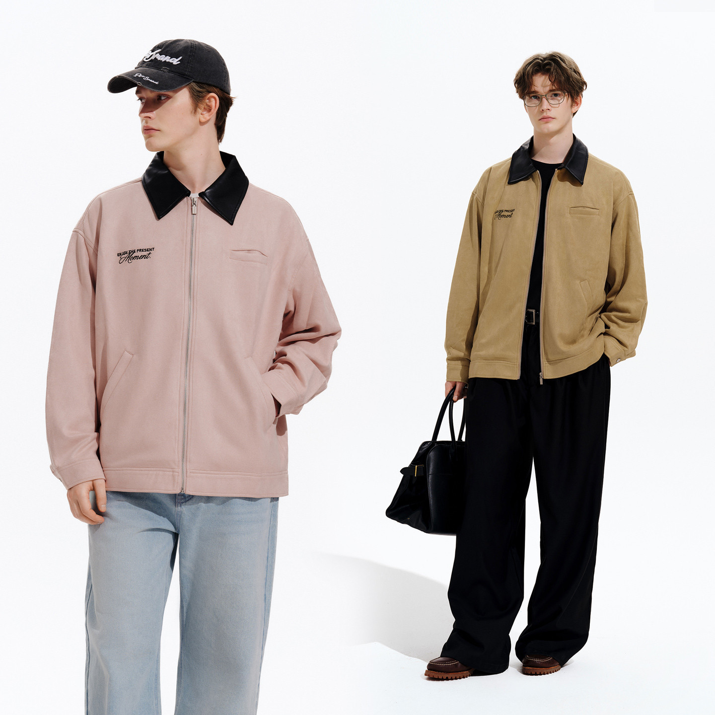 PSO Brand男装女装仿麂皮绒撞色翻领外套男款宽松拉链夹克冬季