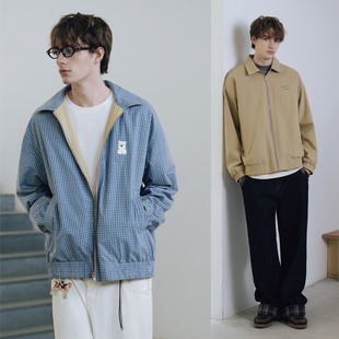 女装 男装 双面穿可爱西高地刺绣格纹翻领拉链夹克外套潮 Brand PSO