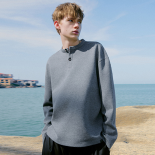 Brand 亨利领长袖 男装 空气层美式 T恤纯色慵懒宽松上衣秋 女装 PSO