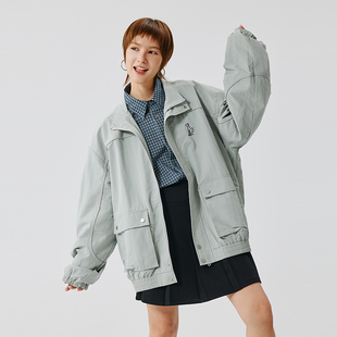 褶皱纹理斑点小狗拼芽条纯色工装 女装 风衣夹克外套 Brand男装 PSO