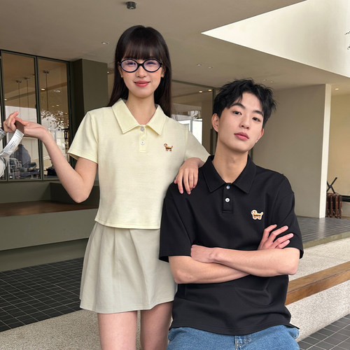 PSO Brand男装女装短袖Polo衫针织可爱小狗情侣装翻领正肩女t恤潮