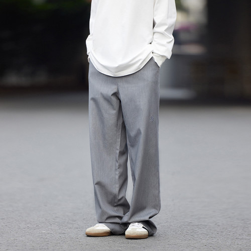 PSO Brand男装女装纯色LOGO刺绣西装宽松直筒裤长裤垂坠休闲裤