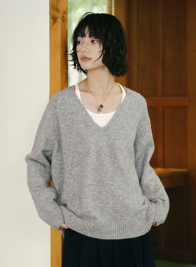 PSO Brand女装V领刺绣毛衣慵懒高级感外套宽松长袖针织衫女百搭