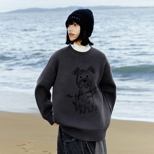 复古小狗印花圆领毛衣宽松慵懒秋冬潮牌毛线衣 女装 PSO Brand男装
